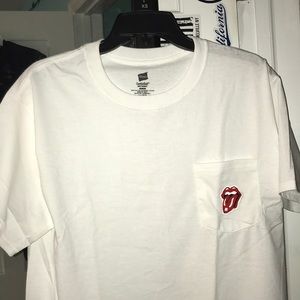 White (hand designed) Rolling Stones logo t shirt